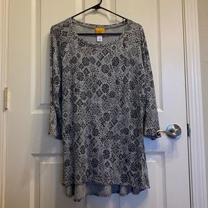 L • Ruby Rd. Geometric Design & Embellished Neckline Blouse